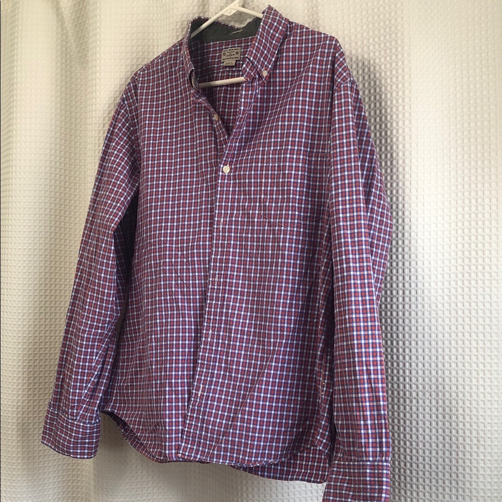 💙J. CREW Men's Casual Blue and Red Checkered Shirt Preppy